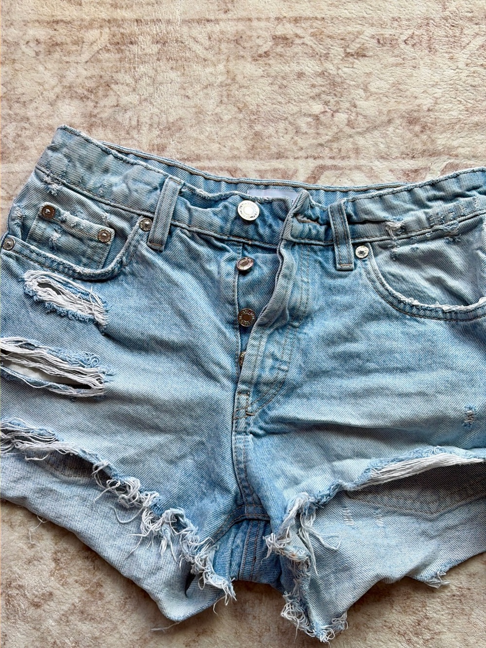 Zara Light Blue Distressed Denim Cutoff Shorts